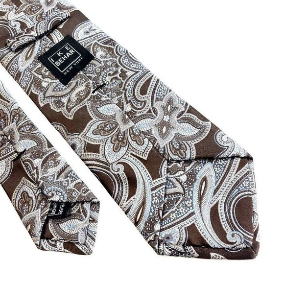 Ike Behar New York Brown Blue Paisley Woven Silk Tie Tailored USA - Picture 5 of 6